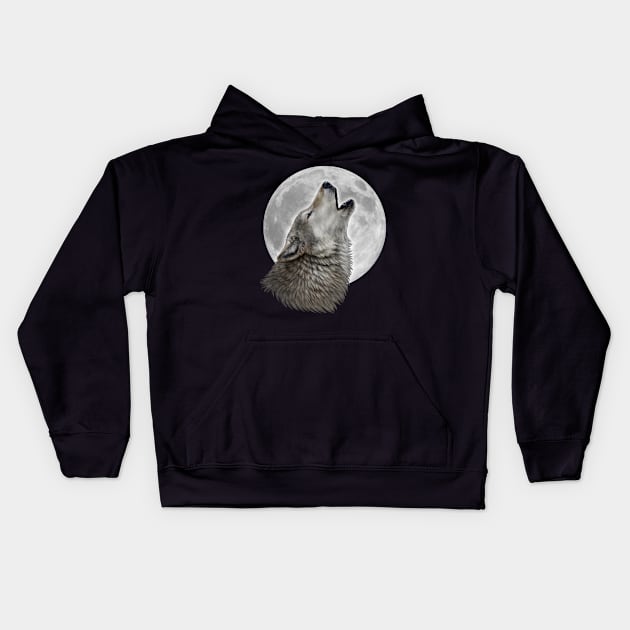 Wolf howling at the Moon Kids Hoodie by GaiaSorrentino